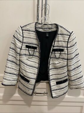 White House Black Market Black & White Striped Bouclé Jacket
